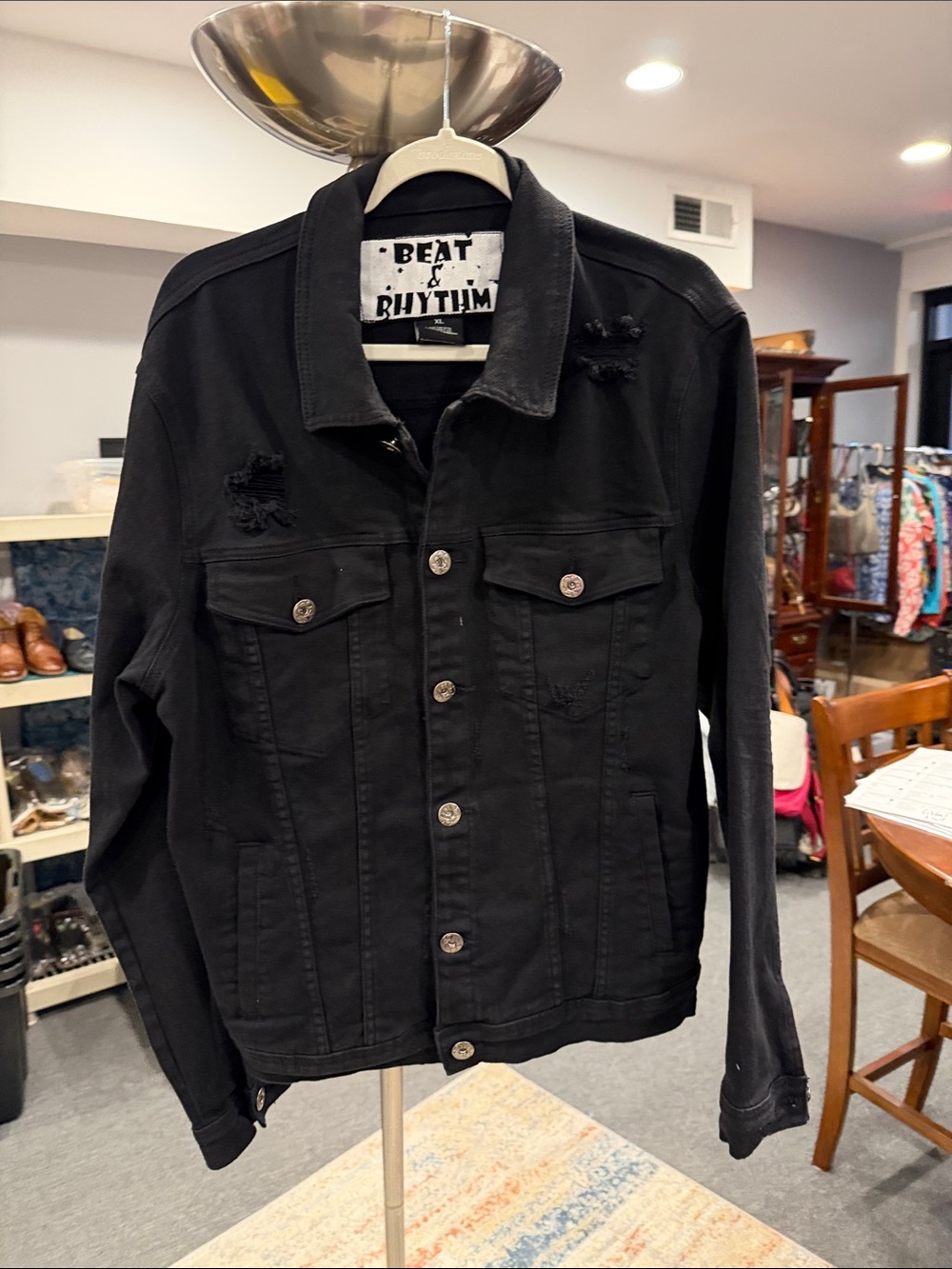 Beat & Rhythm Men’s Premium Distressed Black Cotton Denim Jacket XL